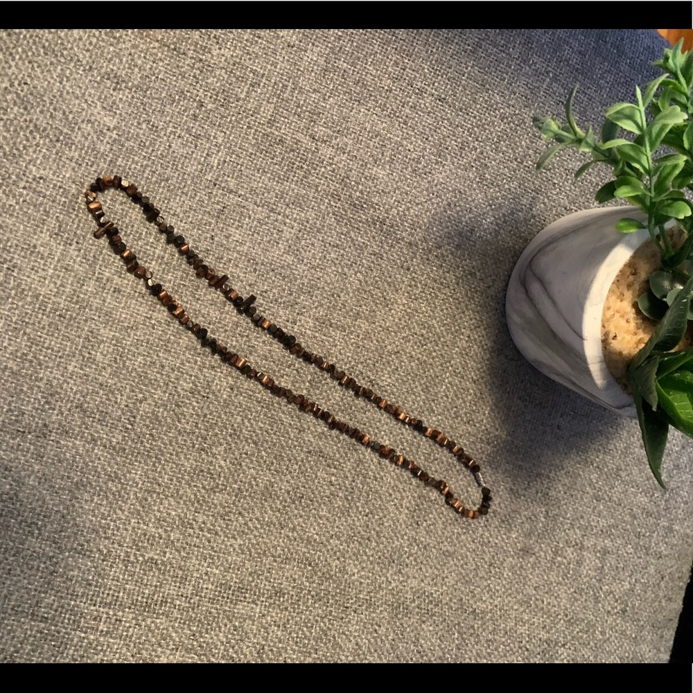 Vintage Glossed Wood Bead Boho Hippie Style Necklace Twist Clasp Jewellry